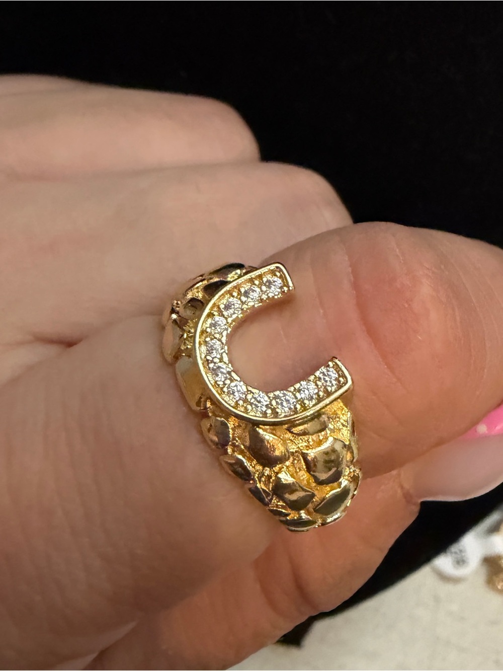 14kGold plated Crystal C-Accent Statement Ring size 9